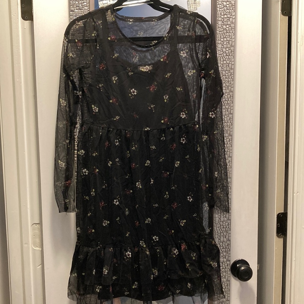 Black see through long sleeve dress